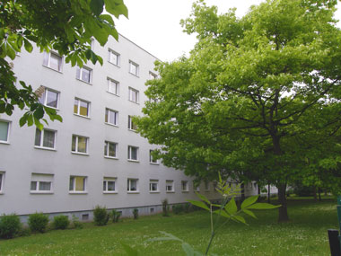kleines Bild - Garten Malvenweg 1-14 in Halle hat 140 Wohnungen, 1 - 4 RWE, sehr gute Infrastruktur im Wohngebiet, Stellplätze möglich, viel Grünfläche an und hinter dem Haus, innenliegender Fahrstuhl, 6m-Balkon Westseite, videoüberwachte Hauseingänge.
